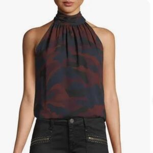NWT Joie Women's 100% Silk Brown and Blue Halter Neck Top